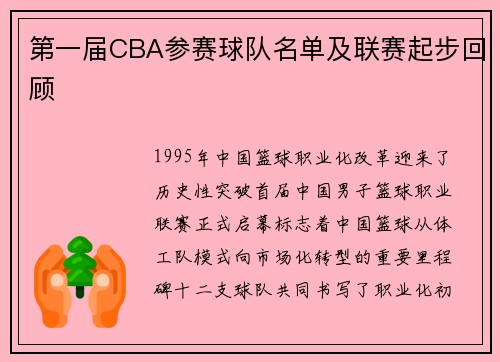 第一届CBA参赛球队名单及联赛起步回顾